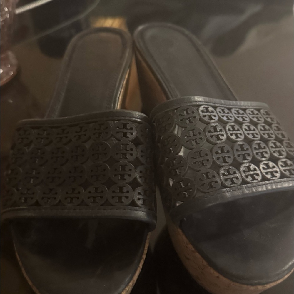 Tory Burch Black Mules with Perforated Strap